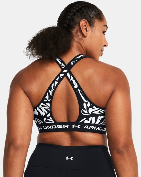 Women's Armour® Mid Crossback Printed Sports Bra in Black image number 6
